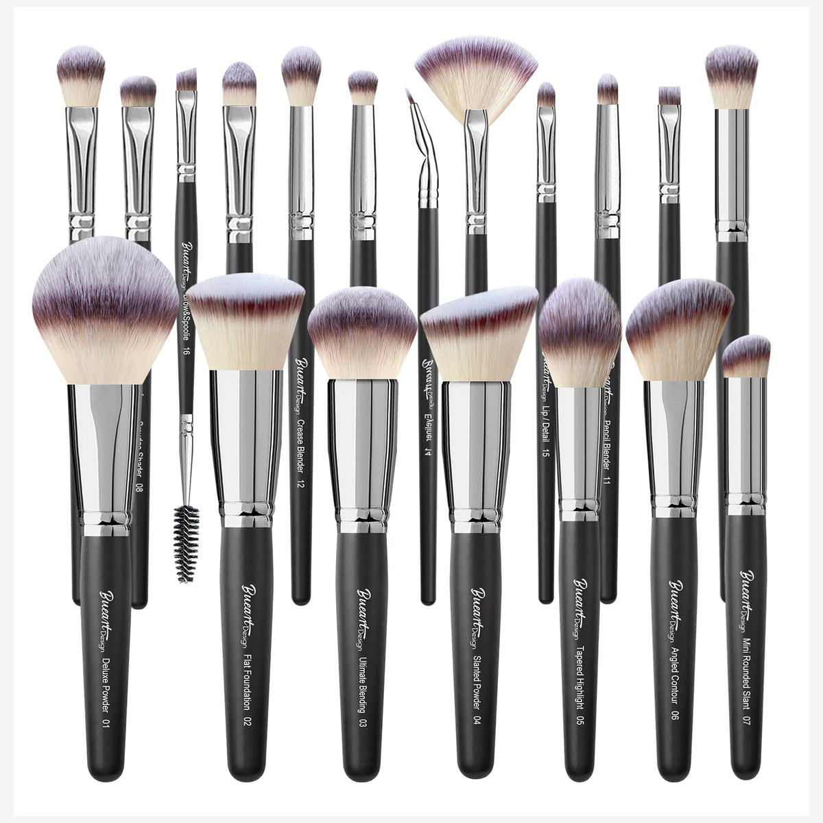Bueart Design 19Pcs Ultra Soft Black Labeled Dense Hair Makeup Brushes Set