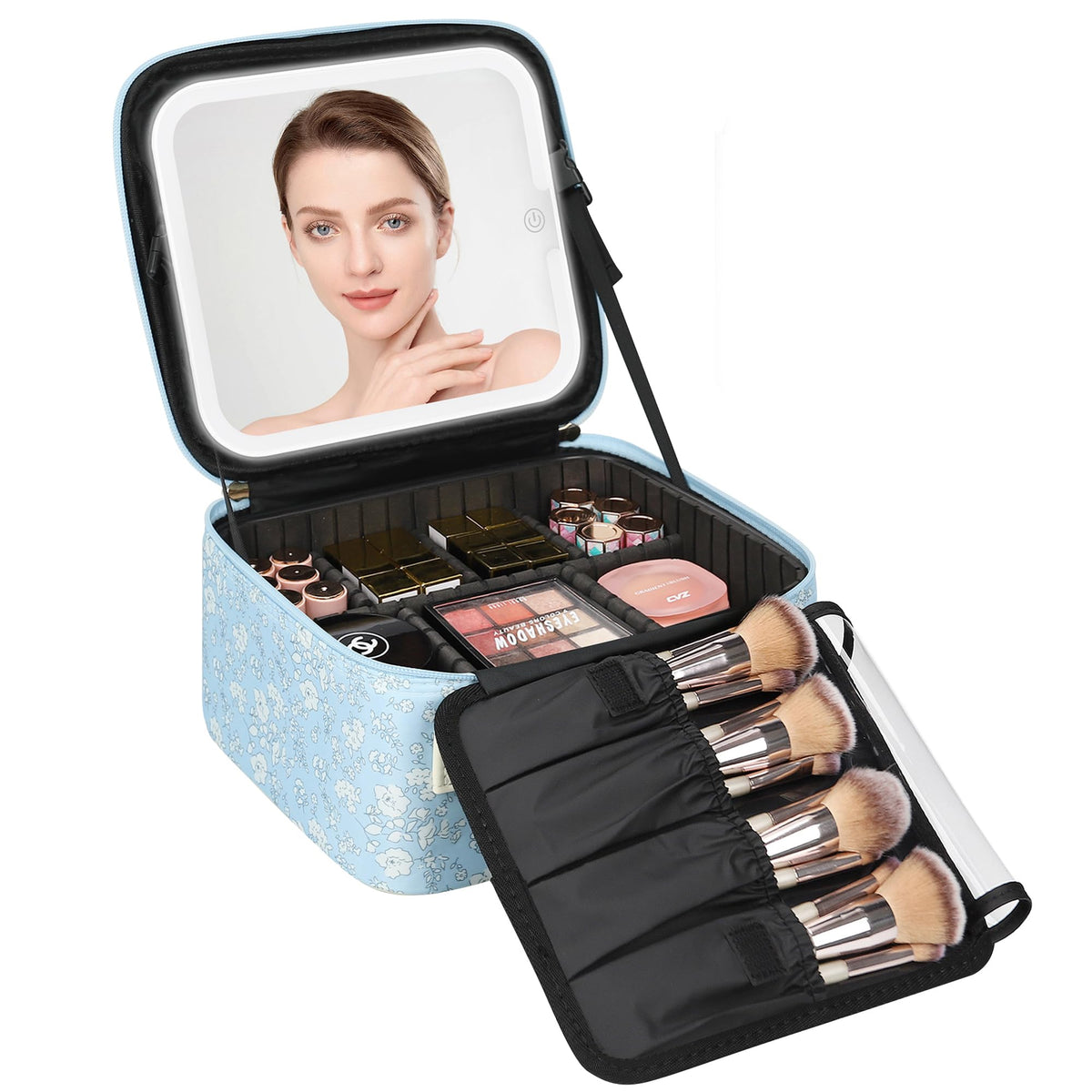 Relavel Travel Makeup Bag With LED Mirror Portable Travel Makeup Organizer 3 Color Adjustable Brightness Waterproof Cosmetic Train Case with Removable Dividers Makeup Storage for Women, Pink