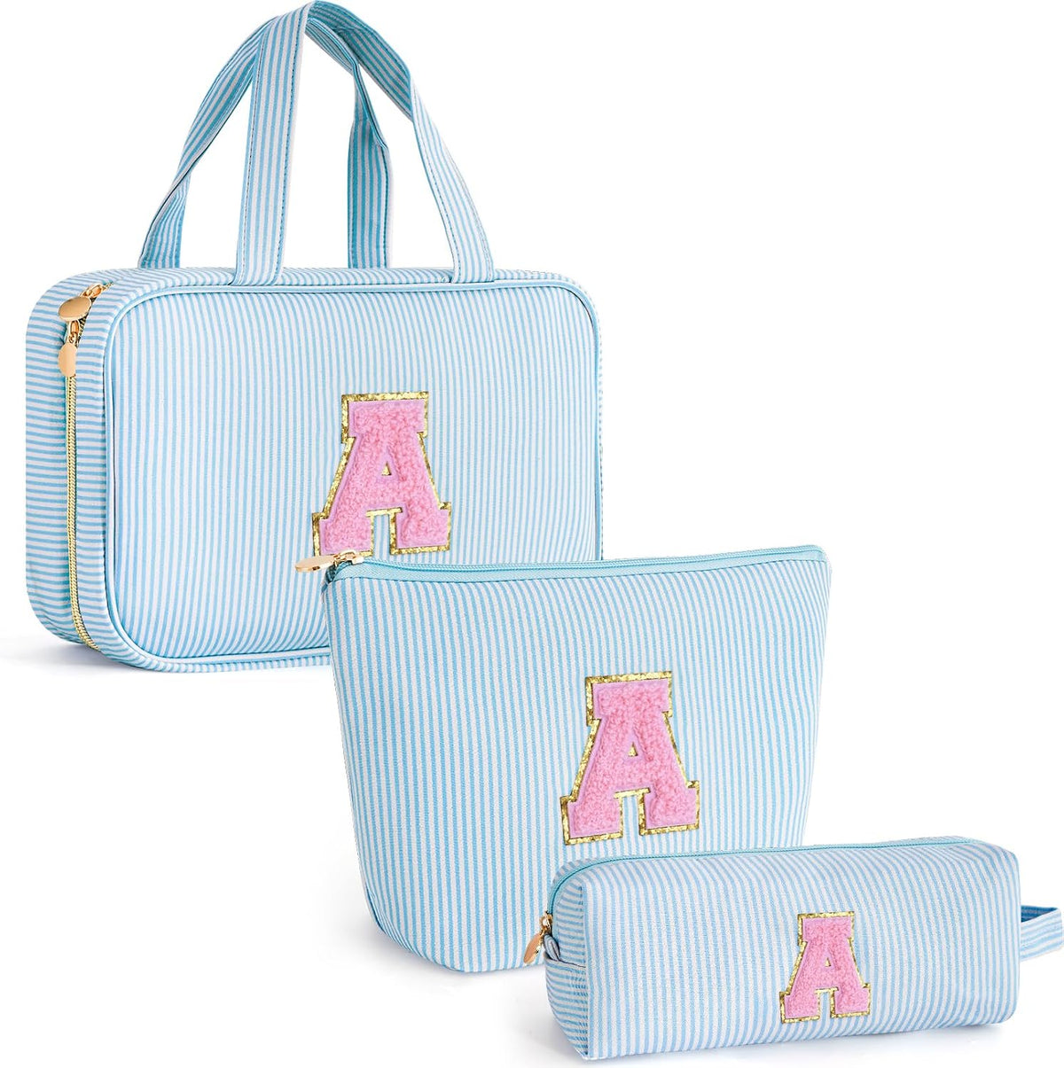 Gifts for Teen Girls Women - Personalized Toiletry Bag Initial Makeup Bag | Travel Cosmetic Bag | 8 9 10 11 12 13 14 15 16 Years Old Girl Gift Trendy Stuff - Blue A