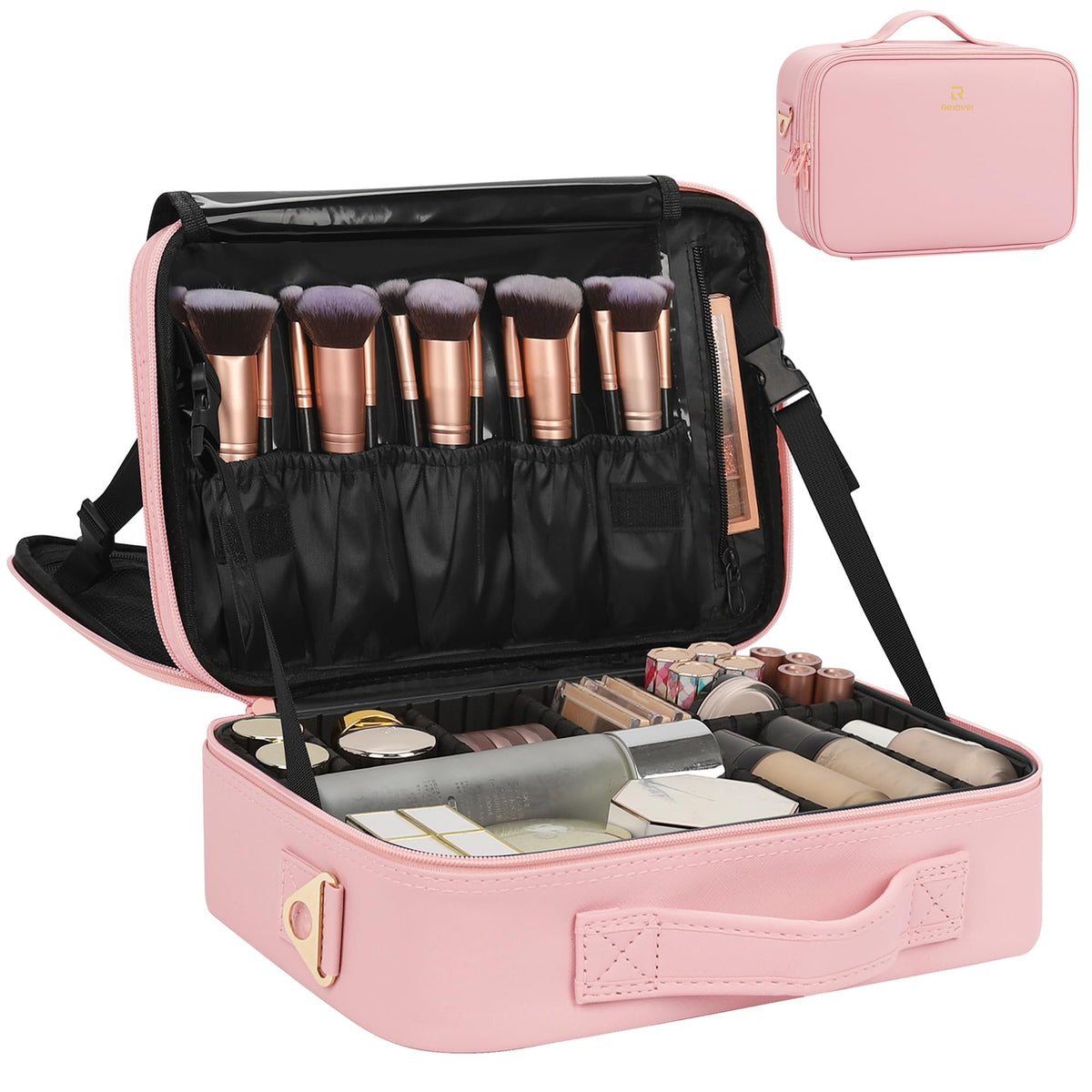 Relavel Makeup Bag Travel Train Case Cosmetic Organizer with Divider, Black