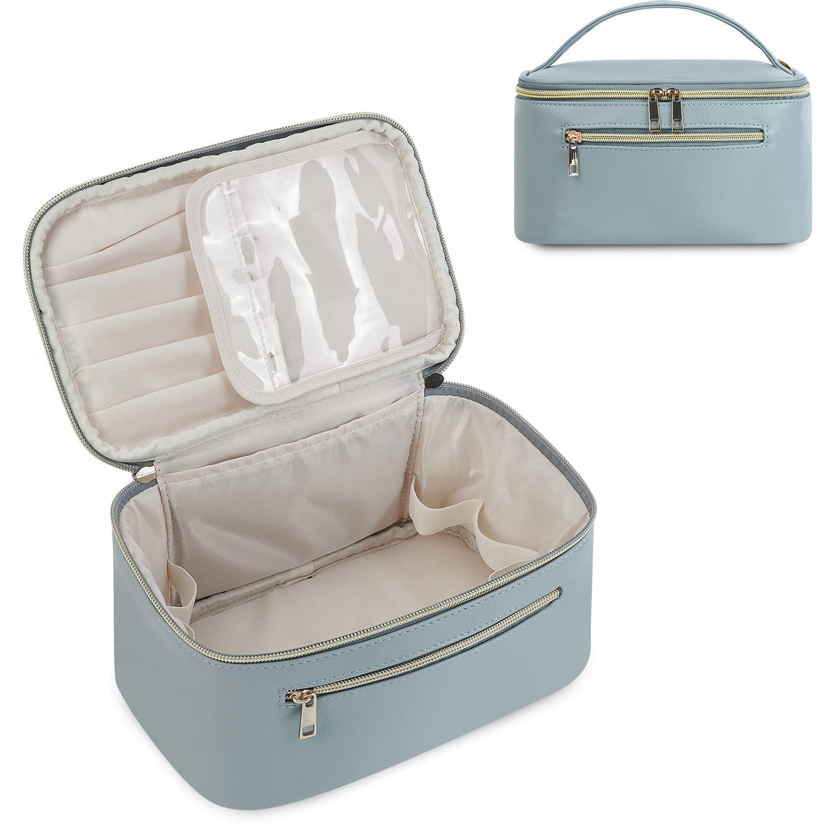 Wandering Nature Makeup Bag, Travel Make Up Organizer Cosmetic Brush Bags Case for Women in Vegan Leather, Milky White, Patent Pending