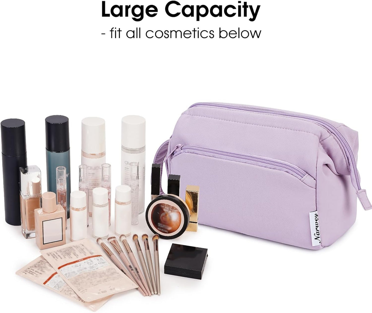 Narwey Travel Makeup Bag Toiletry Bag, Wide Open Cosmetic Bag for Women