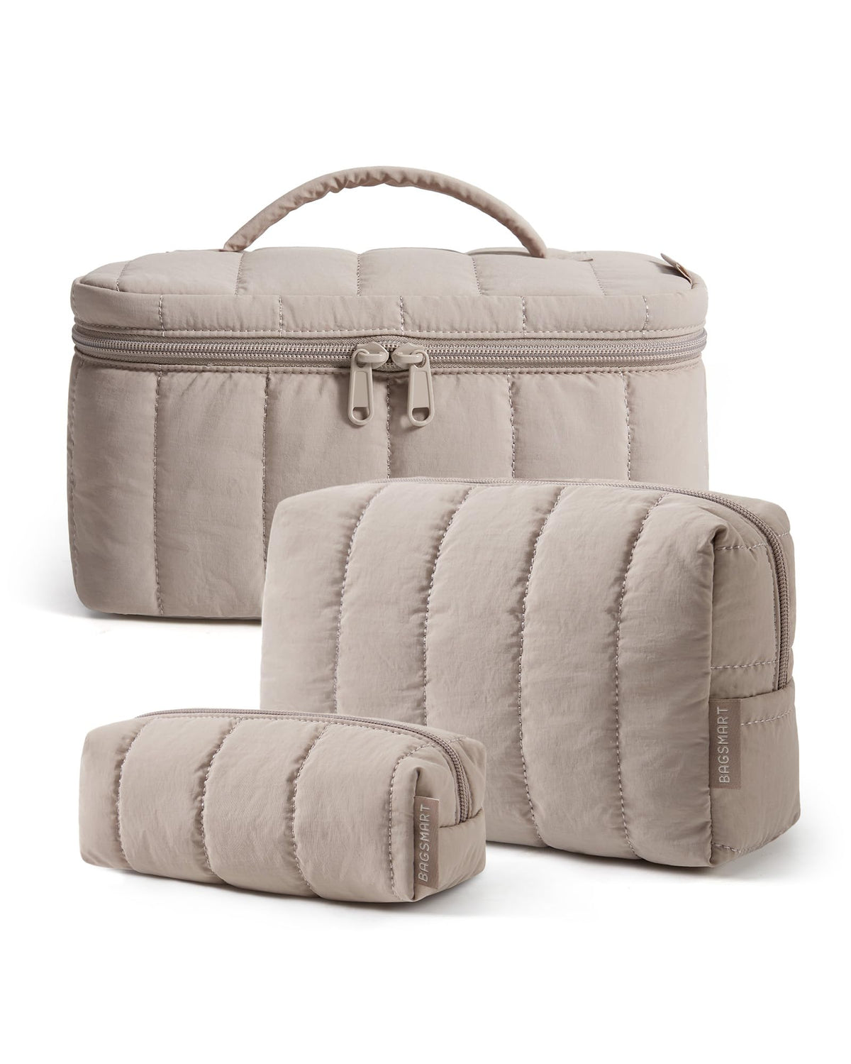 BAGSMART Travel Makeup Bag Set, 3 Pc Puffy Cosmetic Pouch, Black