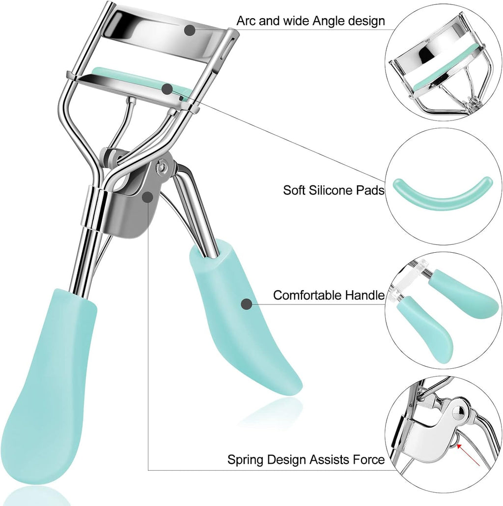 Eyelash Curler with Comb and Brush Fit All Eye Shape Curved Eyelash Curlers with 6PCS Silicone Refill Pad,Natural and Long Lasting Lash Curler for Women Make Up Gift(Blue)