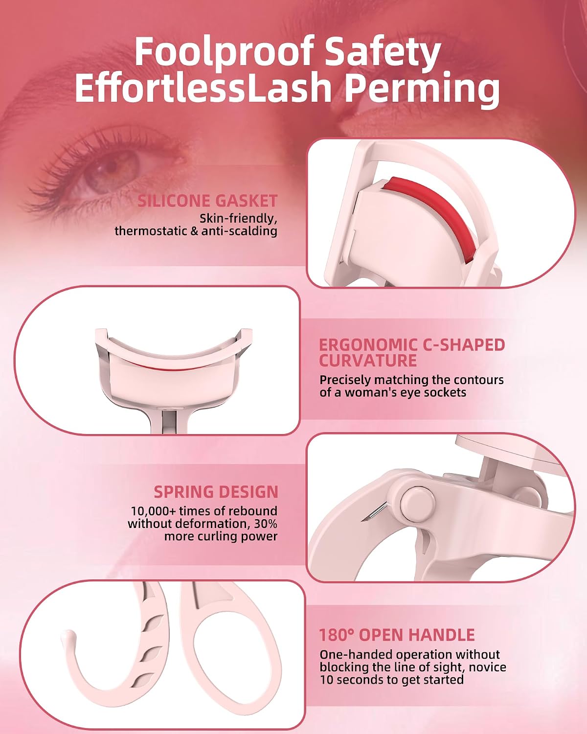 Heated Eyelash Curler,24H Long-Lasting Curls &Safe Anti-Burn (Pink)