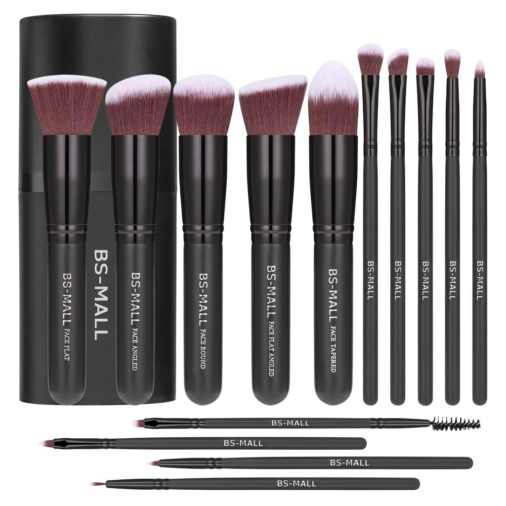 BS-MALL Makeup Brushes Premium Synthetic Foundation Powder Concealers Eye Shadows 14 Pcs Purple for Makeup Beginner or Professional with Travel Case