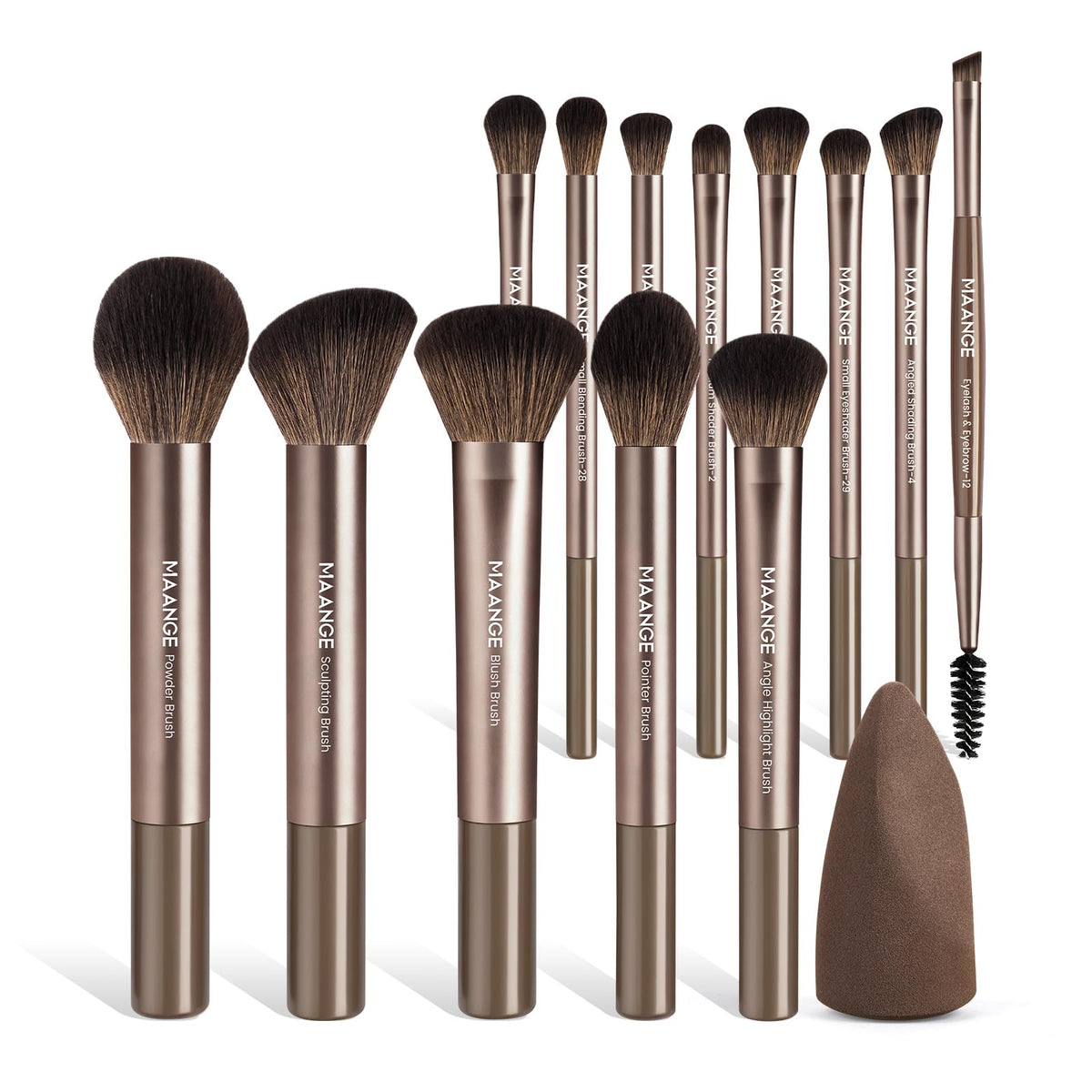 MAANGE 14-Piece Makeup Brush Set with Aluminum Ferrule- Premium Synthetic Makeup Brushes Kit Foundation Powder Brush Eye Shadow for Beginners & Professionals(Dark Coffe)