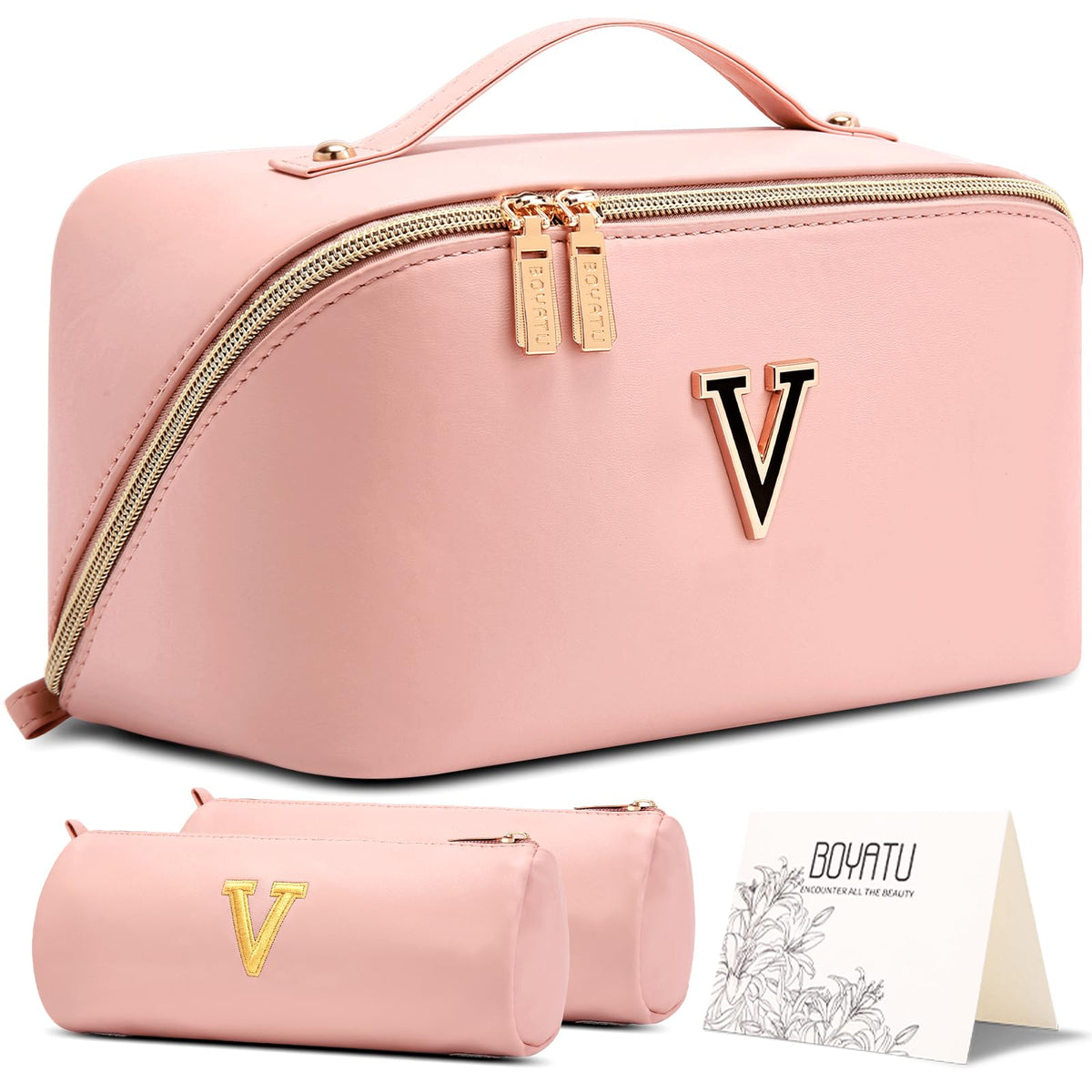 BOYATU Personalized Travel Makeup Bag: 3-in-1 Cosmetic Bag Gift for Women