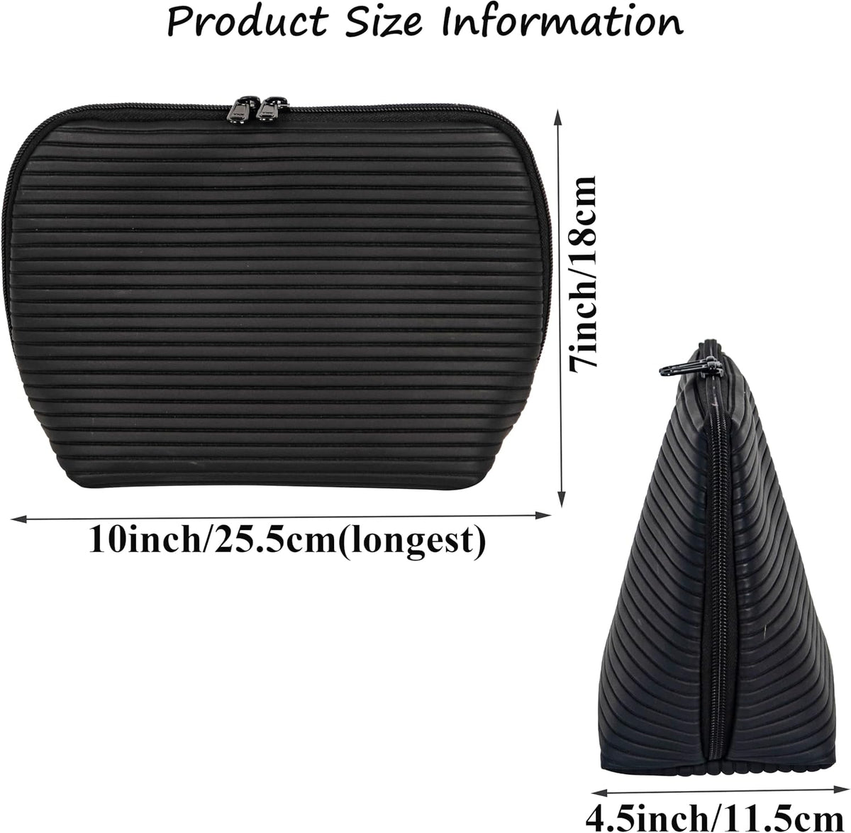 Travel Makeup Bag for Women, Waterproof Stand Up Cosmetic Bag with Brush Holders, Organizer Bag with Compartments, Fold-Down Design for Skincare, Toiletries & Essentials (Black, Medium)