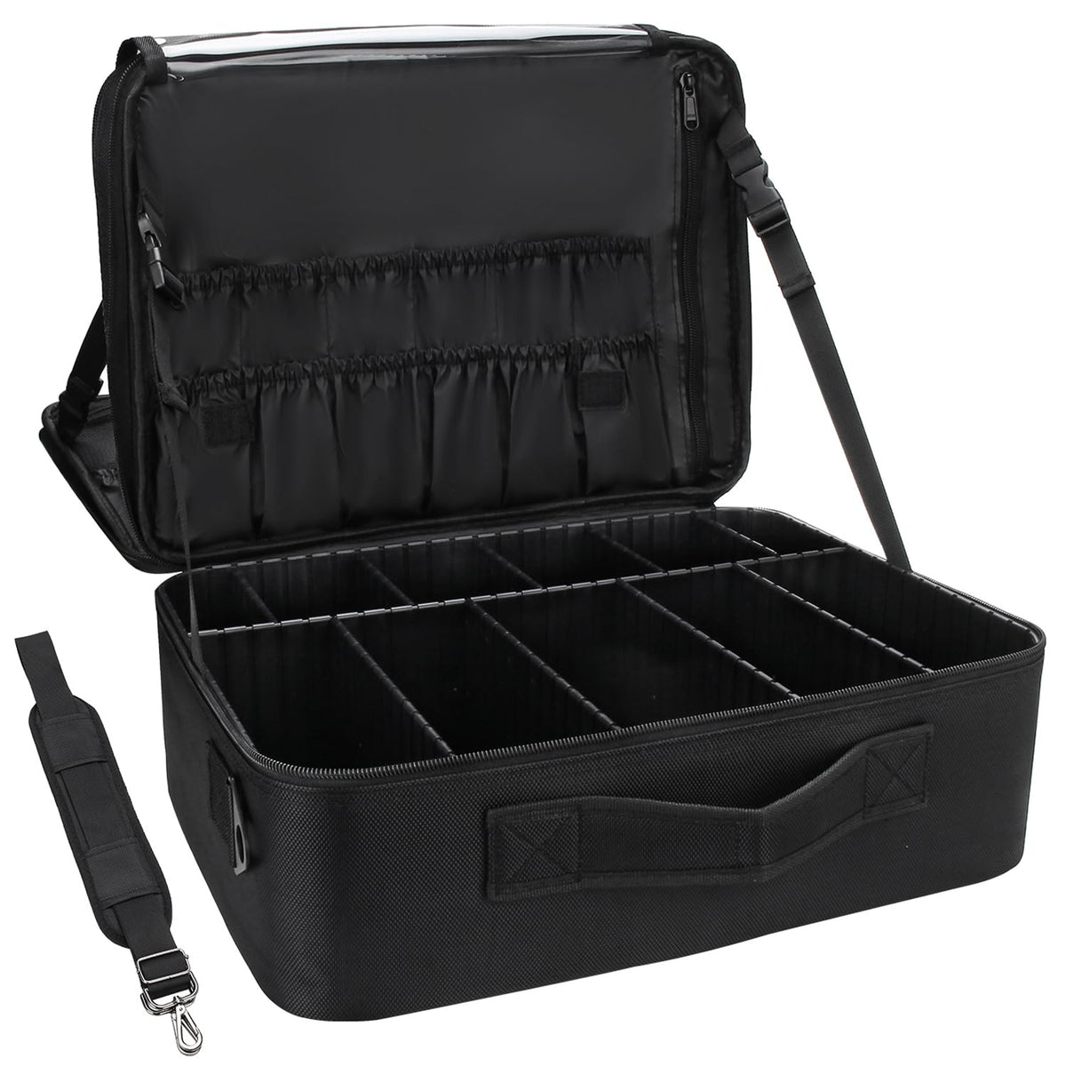 Relavel Travel Makeup Train Case Makeup Cosmetic Case Organizer Portable Artist Storage Bag with Adjustable Dividers for Cosmetics Makeup Brushes Toiletry Jewelry Digital Accessories Black