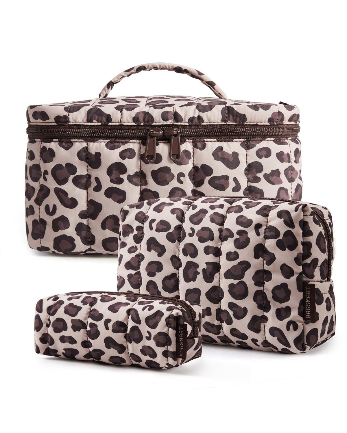 BAGSMART Travel Makeup Bag Set, 3 Pc Puffy Cosmetic Pouch, Black