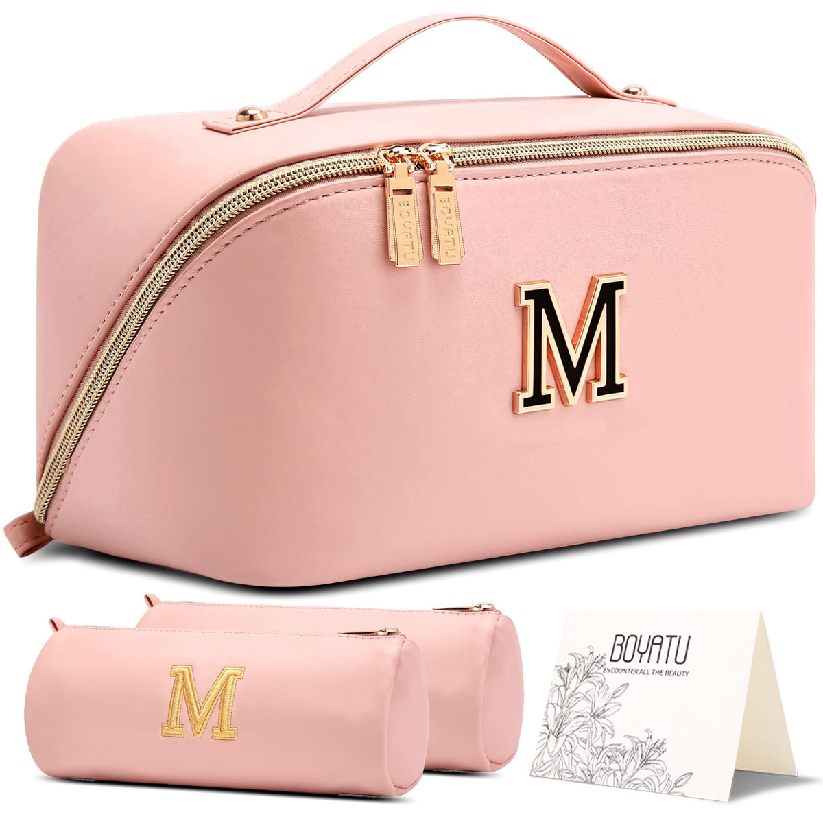 BOYATU Personalized Travel Makeup Bag: 3-in-1 Cosmetic Bag Gift for Women