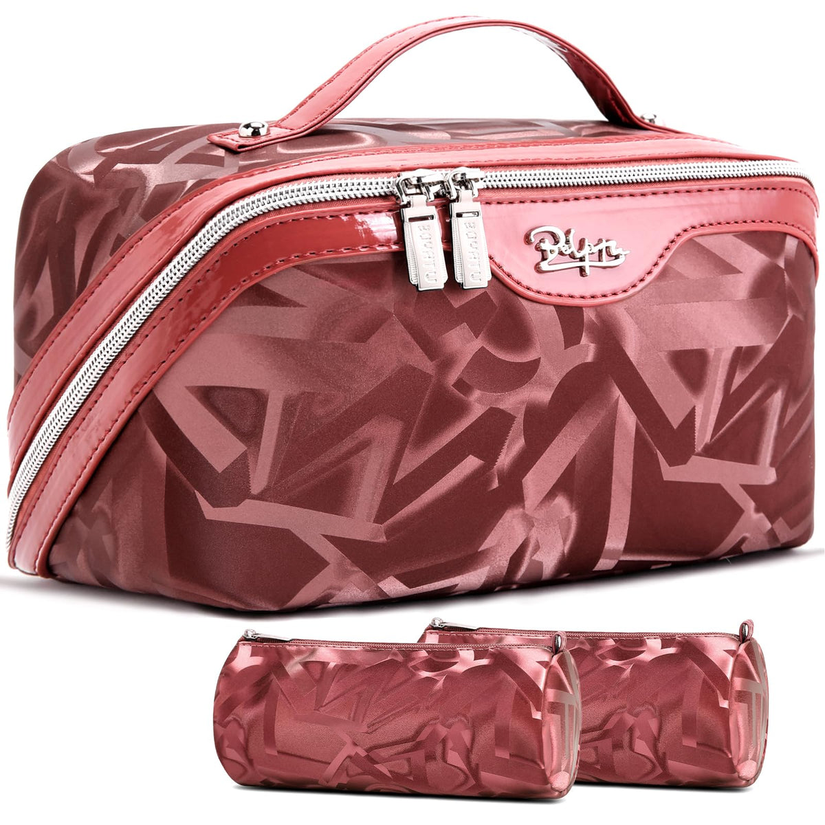 BOYATU Travel Makeup Bag for Women: 3 Pcs Set Striped Make up Bag,Blue