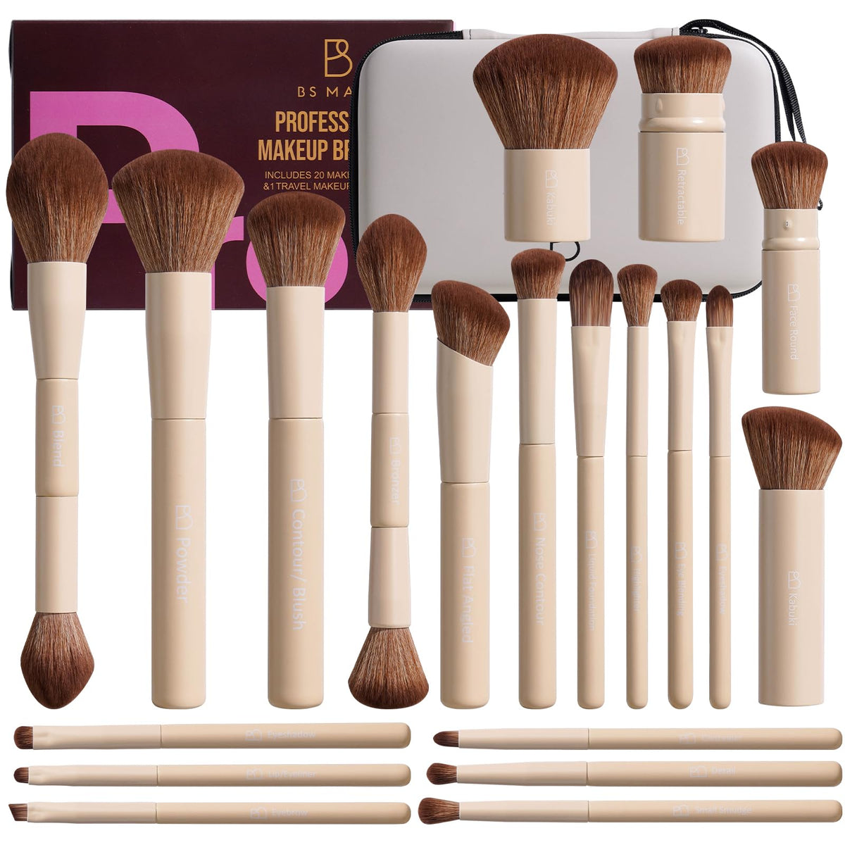 Professional Makeup Brush Set with Travel Case, 20 PCS Synthetic