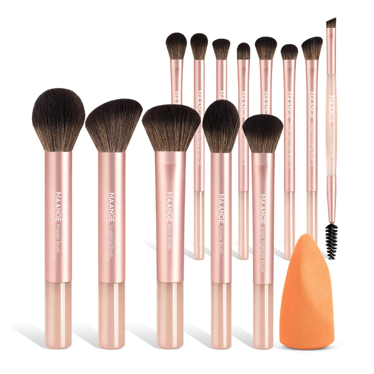 MAANGE 14-Piece Makeup Brush Set with Aluminum Ferrule- Premium Synthetic Makeup Brushes Kit Foundation Powder Brush Eye Shadow for Beginners & Professionals(Dark Coffe)