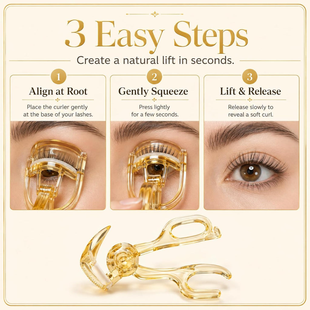 Frameless Eyelash Curler Lash with Toothed Comb, Eyelash Curlers for Natural Curl, Gentle Lash Lifting Tool, Enchinador (Yellow)