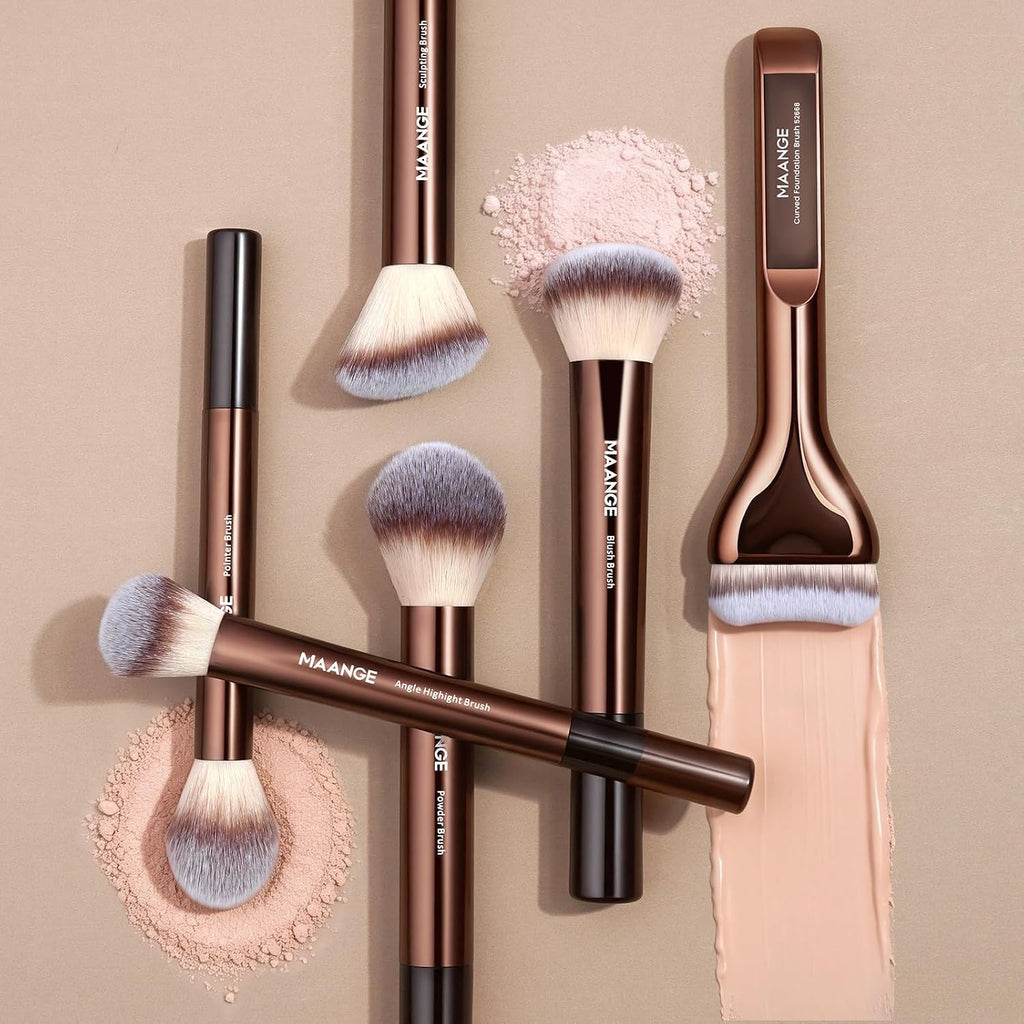 MAANGE 14 PCS Makeup Brushes Professional Make Up Brushes Premium Synthetic Powder Concealers Brushes Travel Makeup Brush Set with Case (Coffee)