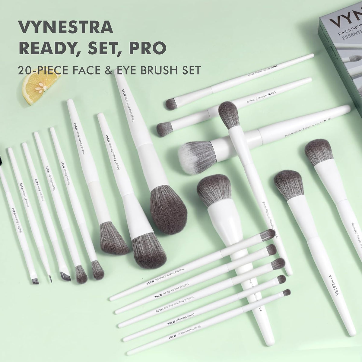 Makeup Brushes 20Pcs Pro Face & Eye Makeup Brush Set Labeled,White