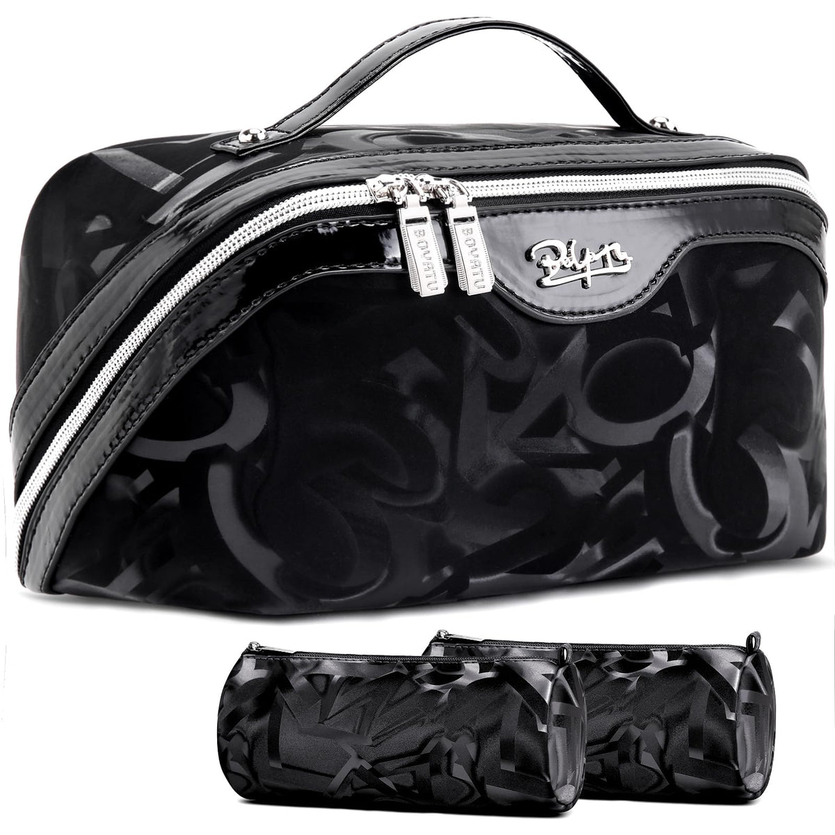 BOYATU Travel Makeup Bag for Women: 3 Pcs Set Striped Make up Bag,Blue
