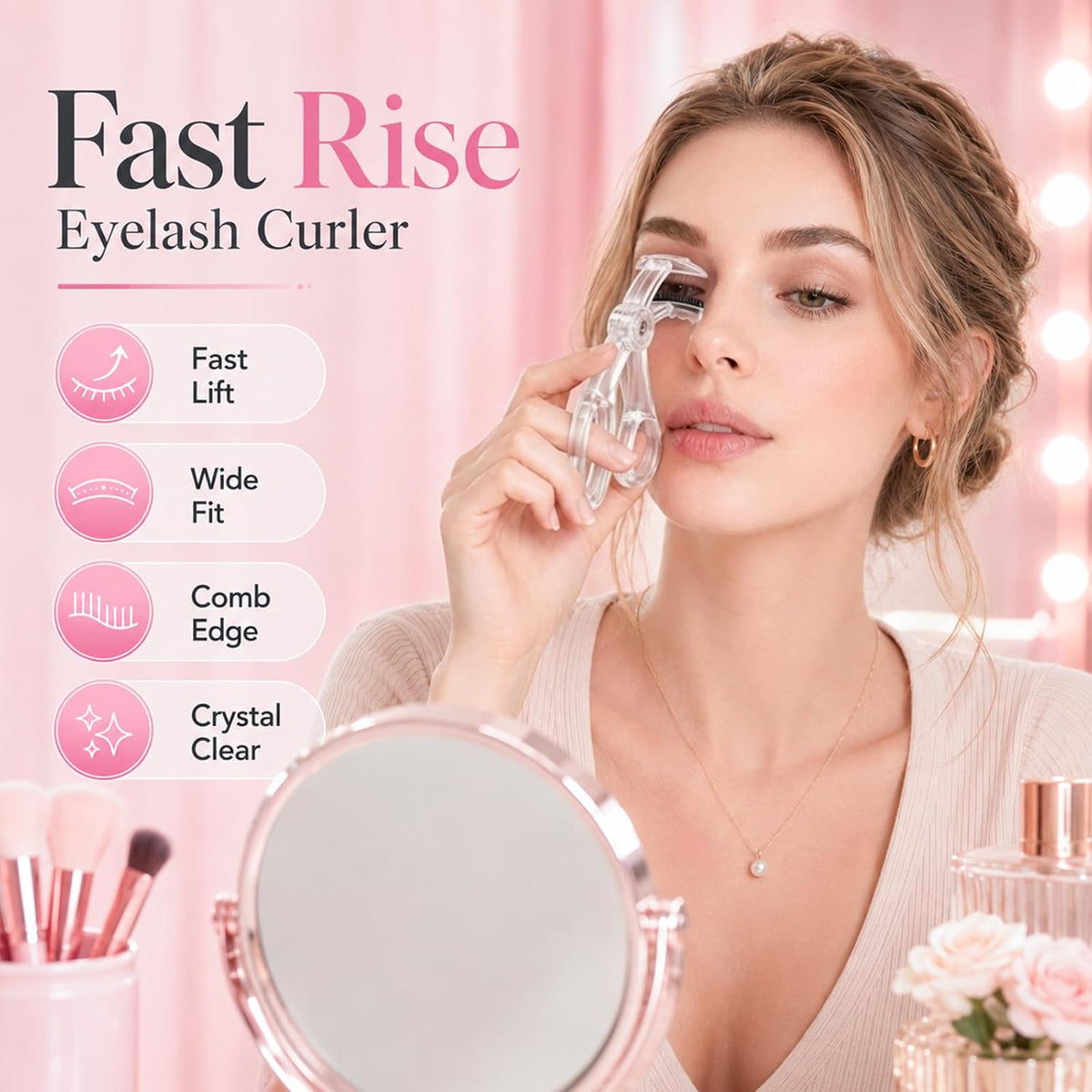 Wide-Angle Eyelash Curler with Comb, 2026 Upgraded Eye Lash Curler for Any Eye Shapes
