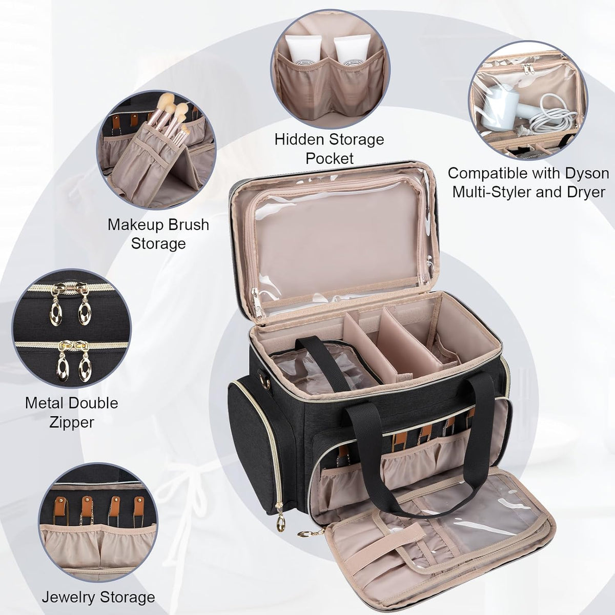 GDNasist Large Makeup Bag, Portable Travel Makeup Bag Organizer