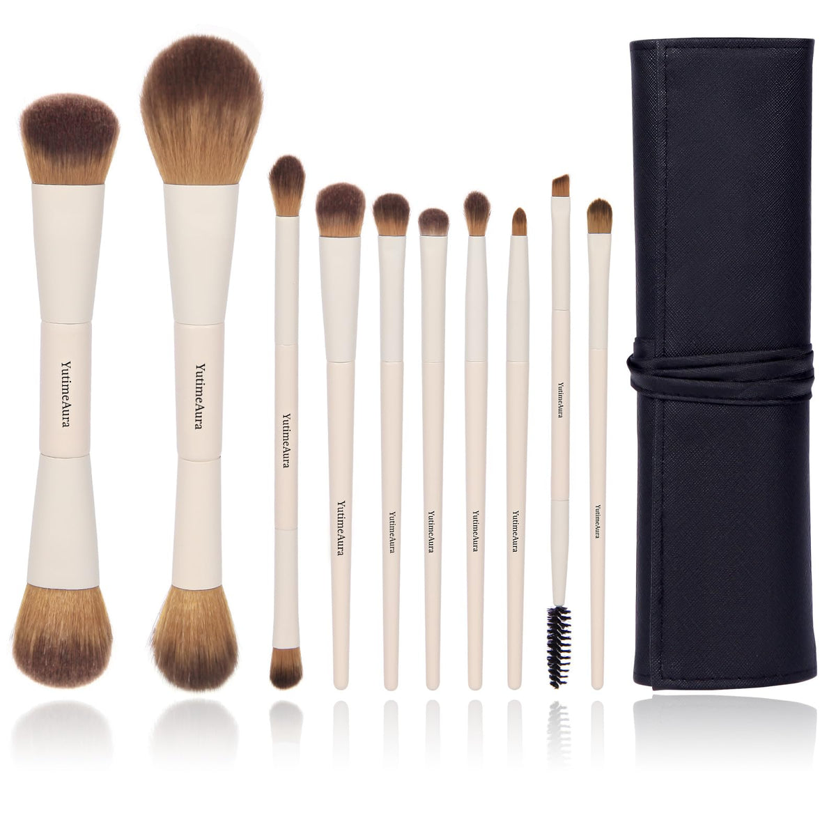 YutimeAura Makeup Brush Set 10pc, Dual-Ended Makeup Brushes For Bronzer, Contour, Eyeshadow, Blush, Concealer & Foundation Application