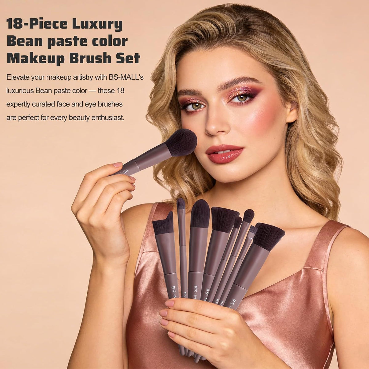 BS-MALL Makeup Brush Set 18 Pcs Premium Synthetic Foundation Powder Concealers Eye shadows Blush Makeup Brushes with black case (D-Brown)