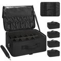 Relavel Extra Large Makeup Case Professional Cosmetic Storage Organizer Box Brush Holder with 4 Clear Set Bags & Lipstick Plate for Makeup Artists with Shoulder Strap & Adjustable Dividers