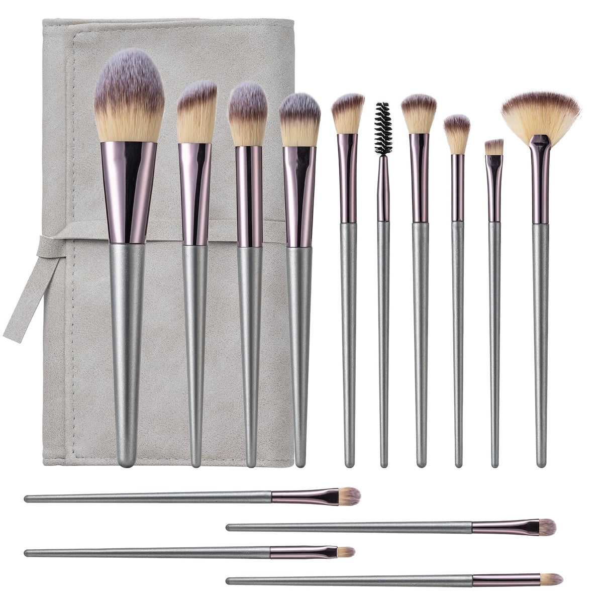 Amrules 14 Pcs Professional Makeup Brush Set, with PU Bag, Grayish