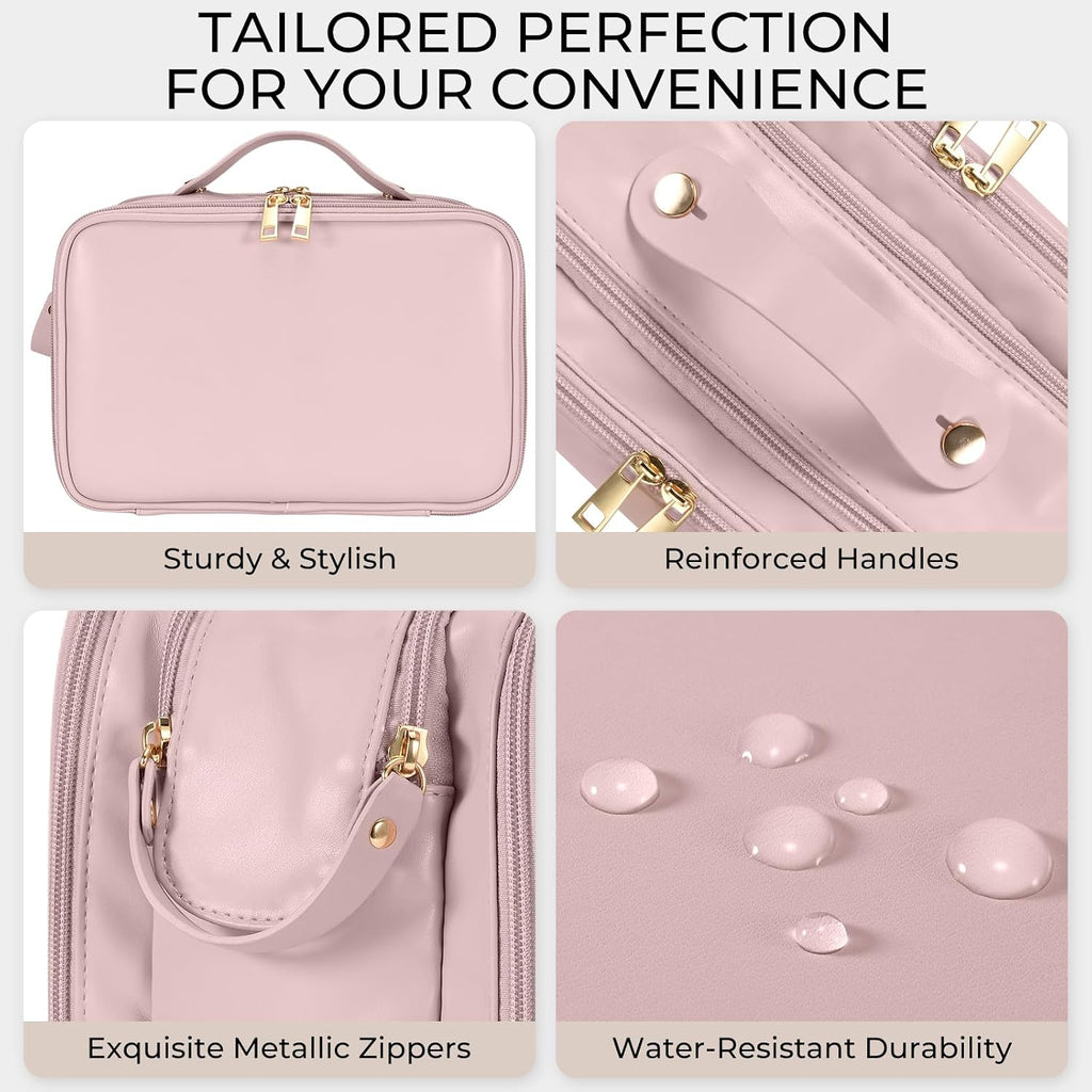 HauteHues Travel Makeup Bag Women's Large Capacity Cosmetic Organize Pink