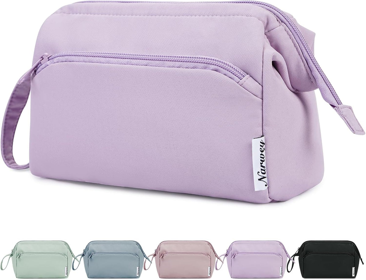 Narwey Travel Makeup Bag Toiletry Bag, Wide Open Cosmetic Bag for Women