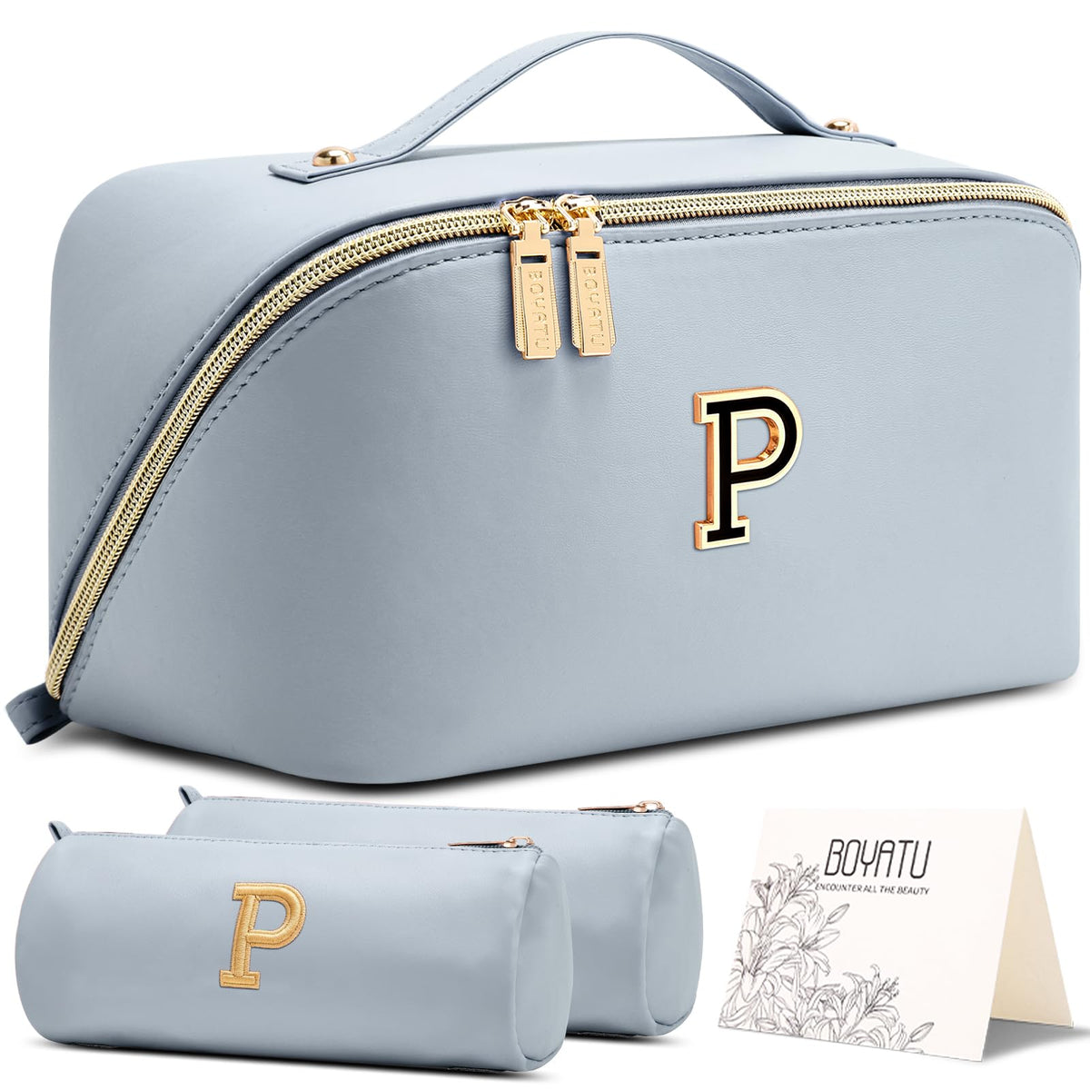 BOYATU Makeup Bag Gift for Women: 3-in-1 Travel Personalized Cosmetic Bag