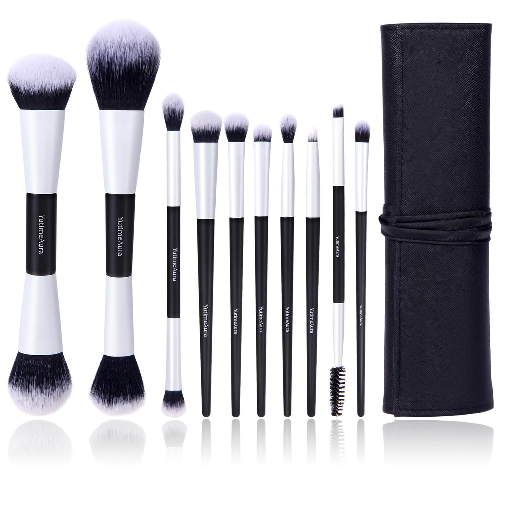 YutimeAura Makeup Brush Set 10pc, Dual-Ended Makeup Brushes For Bronzer, Contour, Eyeshadow, Blush, Concealer & Foundation Application