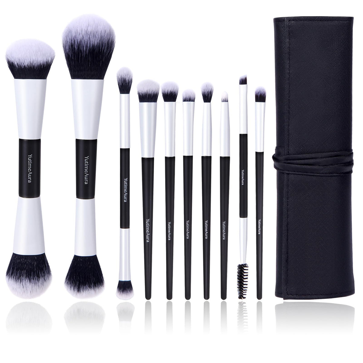 YutimeAura Makeup Brush Set 10pc, Dual-Ended Makeup Brushes For Bronzer, Contour, Eyeshadow, Blush, Concealer & Foundation Application
