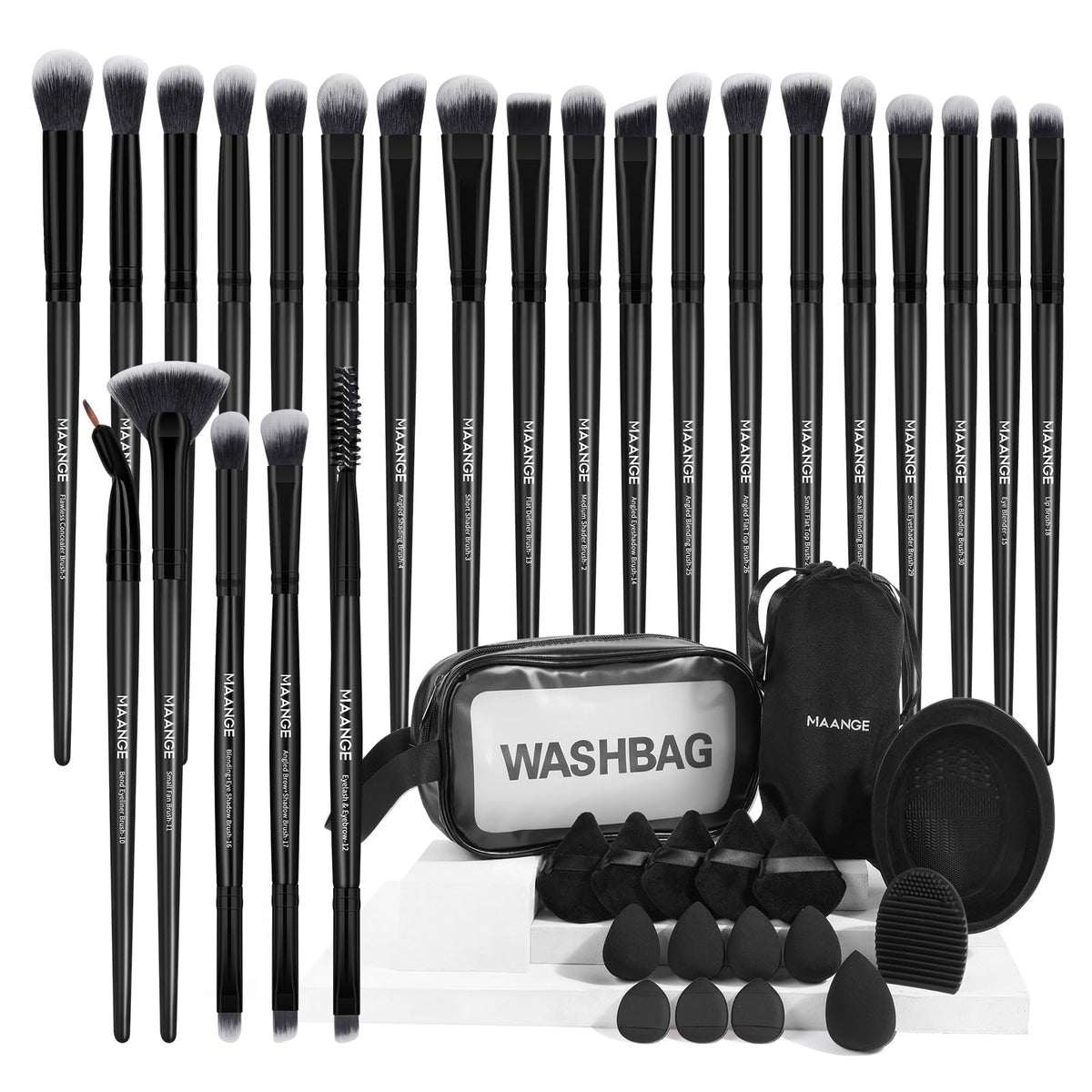MAANGE Makeup Brush Set 49 Pcs Makeup Tool Set Premium Synthetic Foundation Powder Concealers Eye shadows Blush Makeup Brushes (Pink, 49 Piece Set)