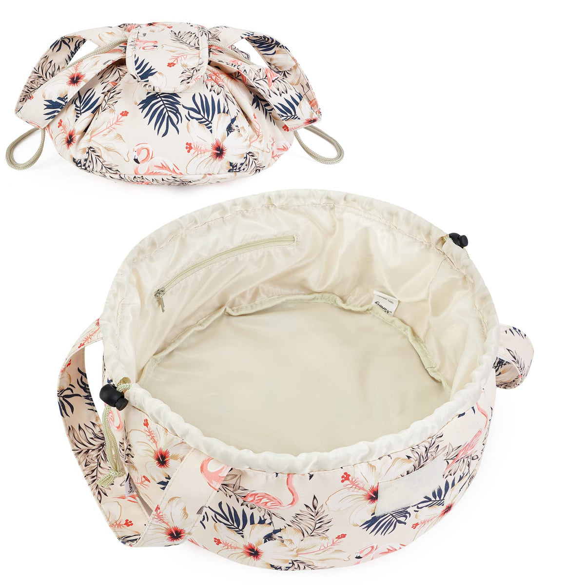 Narwey Lay Flat Drawstring Makeup Bag, Travel Toiletry Cosmetic Bag Women