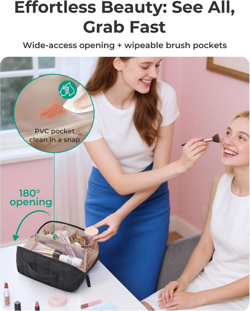 BAGSMART Puffy Travel Makeup Bag Toiletry Bag for Women, Black