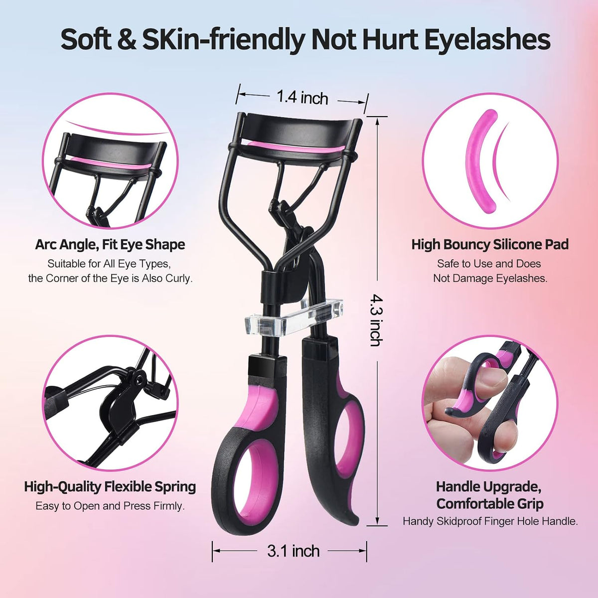 Eyelash Curlers Kit for Women w Lash Curler, Eyelash Comb Seperator, 3 in1 Mascara Brushes, Eyelash Extension Tweezers, Foldable Eyebrow Brush and Comb, 10 Silicone Refills Pads