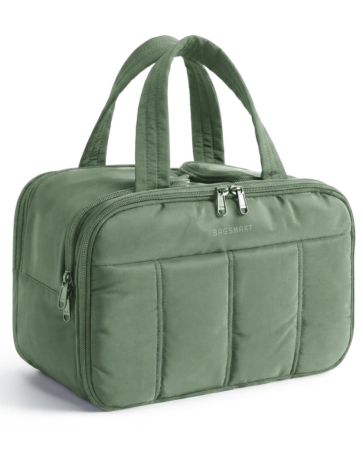 BAGSMART Travel Toiletry Bag, Puffy Large Toiletry Bag for Women, Lightweight Cosmetic Makeup Bag Organizer with Handle for Traveling, Accessories, Essentials, Toiletries (Green)