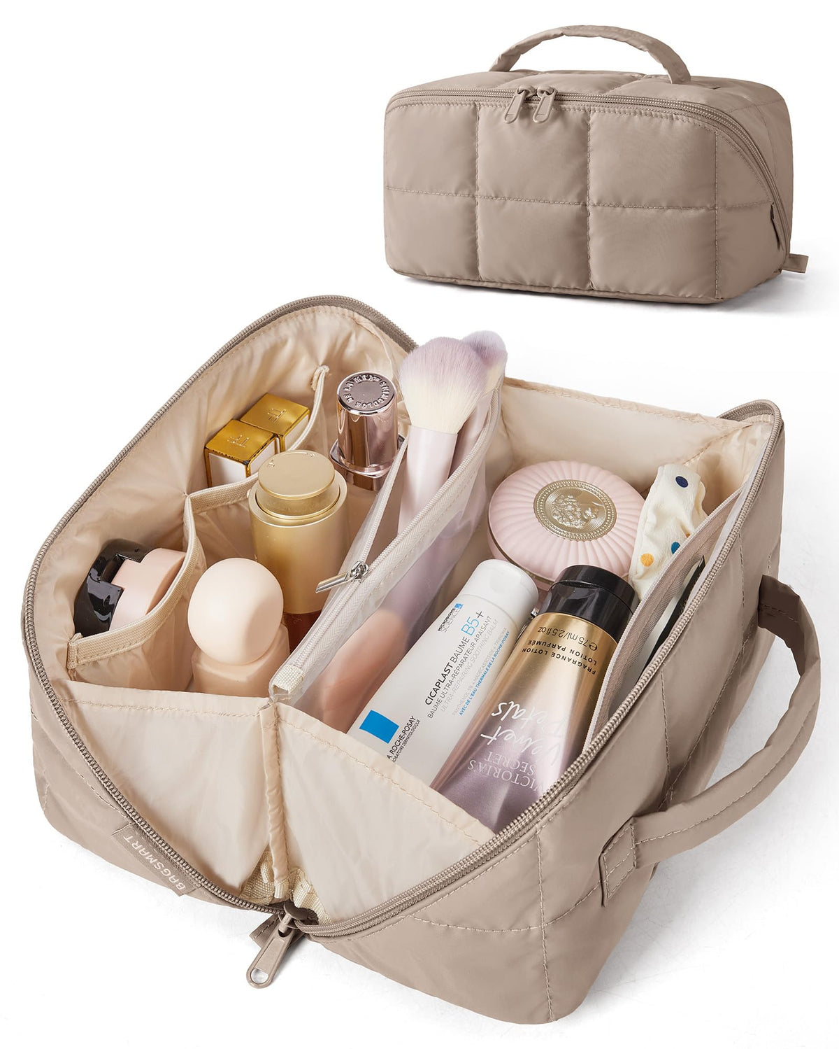BAGSMART Flat-Open Makeup Bag, Travel Cosmetic Organizer Bag for Women