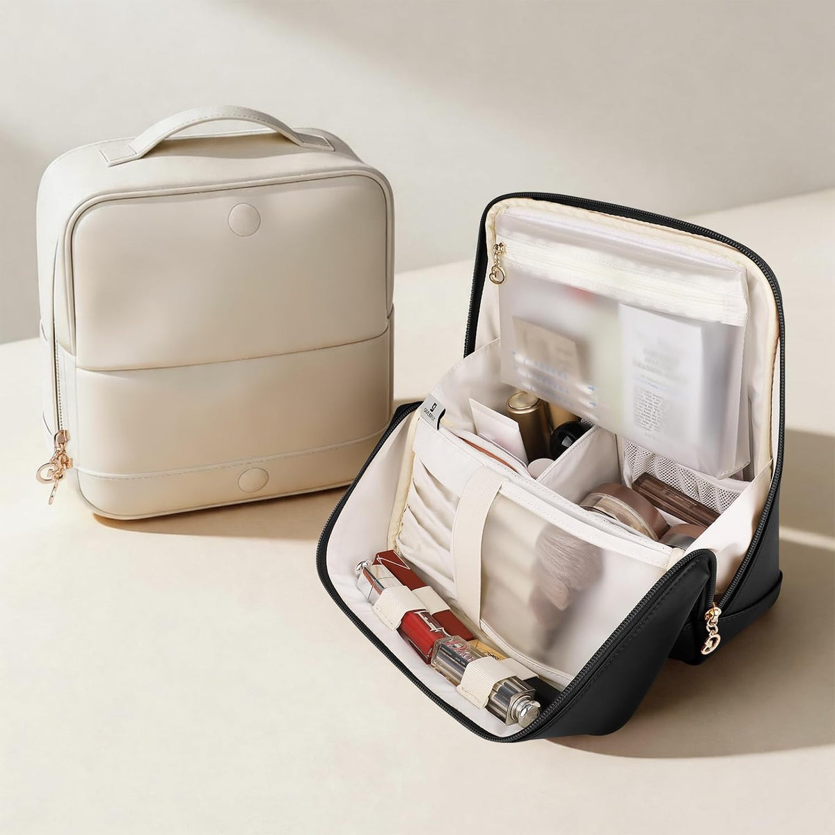 GIVLEFLY Standing Makeup Bag for Women, Large Travel Cosmetic Organizer