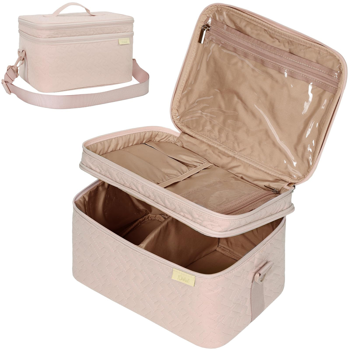 NISHEL Large Makeup Bag Organizer, Double Layer Cosmetic Travel Case