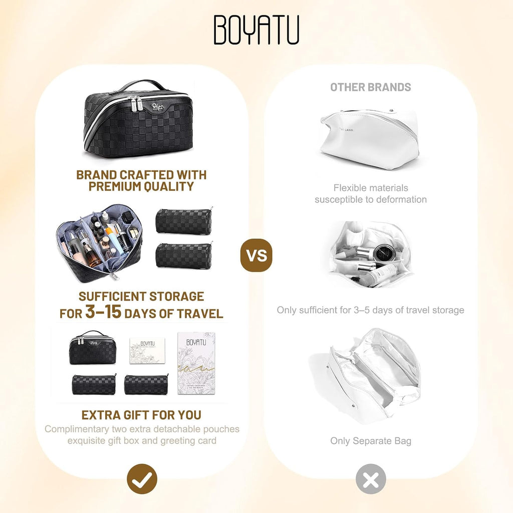 BOYATU Travel Makeup Bag Organizer: 3 Pcs Large Cosmetic Bags Set for Women