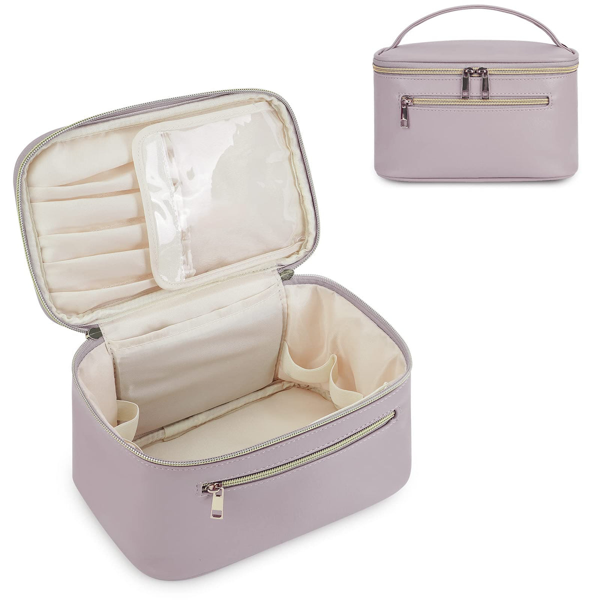 Wandering Nature Makeup Bag, Travel Make Up Organizer Cosmetic Brush Bags Case for Women in Vegan Leather, Milky White, Patent Pending