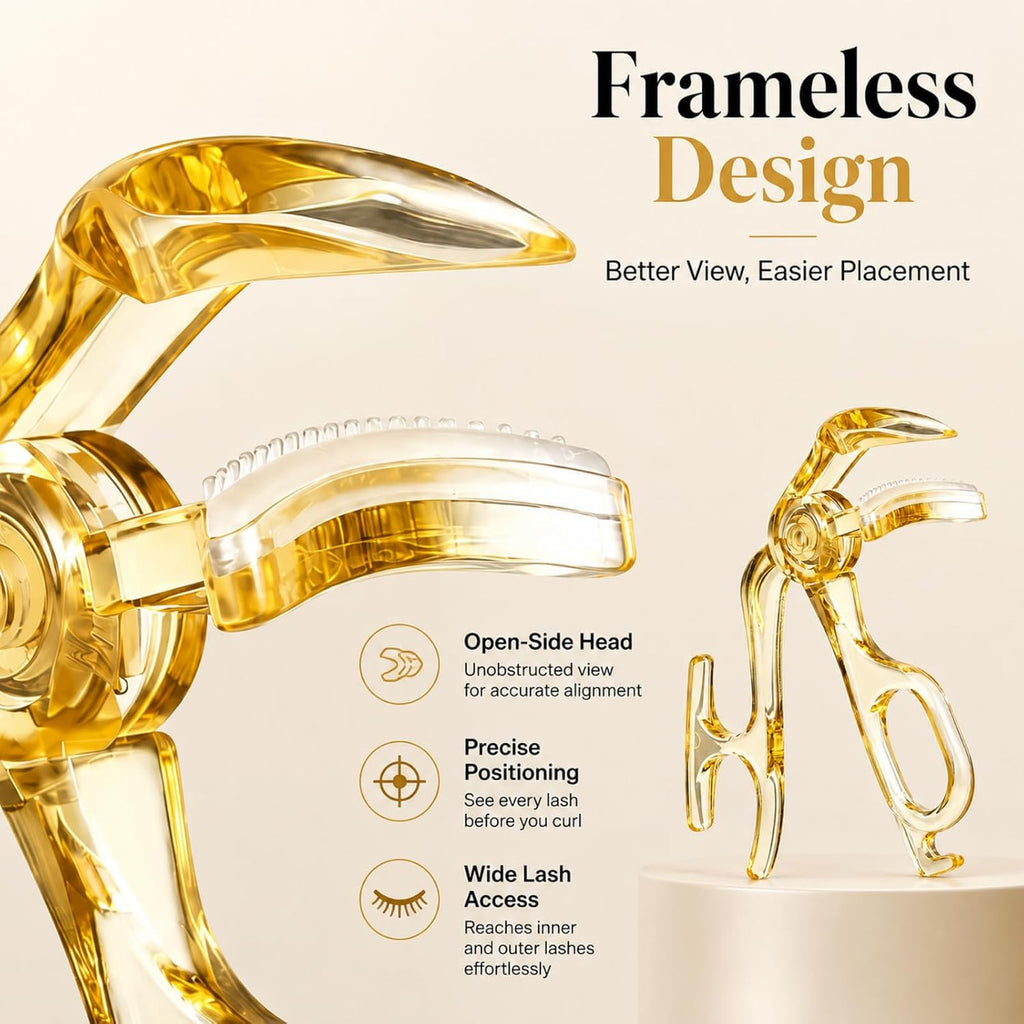 Frameless Eyelash Curler Lash with Toothed Comb, Eyelash Curlers for Natural Curl, Gentle Lash Lifting Tool, Enchinador (Yellow)