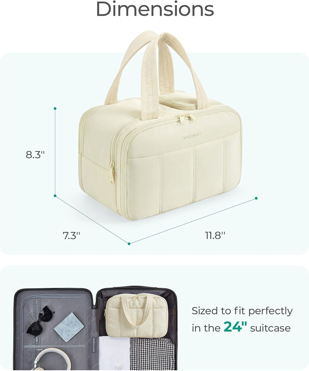 BAGSMART Travel Toiletry Bag, Puffy Large Toiletry Bag for Women, Lightweight Cosmetic Makeup Bag Organizer with Handle for Traveling, Accessories, Essentials, Toiletries (Green)