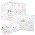 Gosect Makeup Bag, Large Quilted Cosmetic Bag, Big Floral Make Up Bag for Women Girls, Cute Cotton Makeup Bag Set, Flower Travel Toiletry Organizer Bag (Blue Flower)