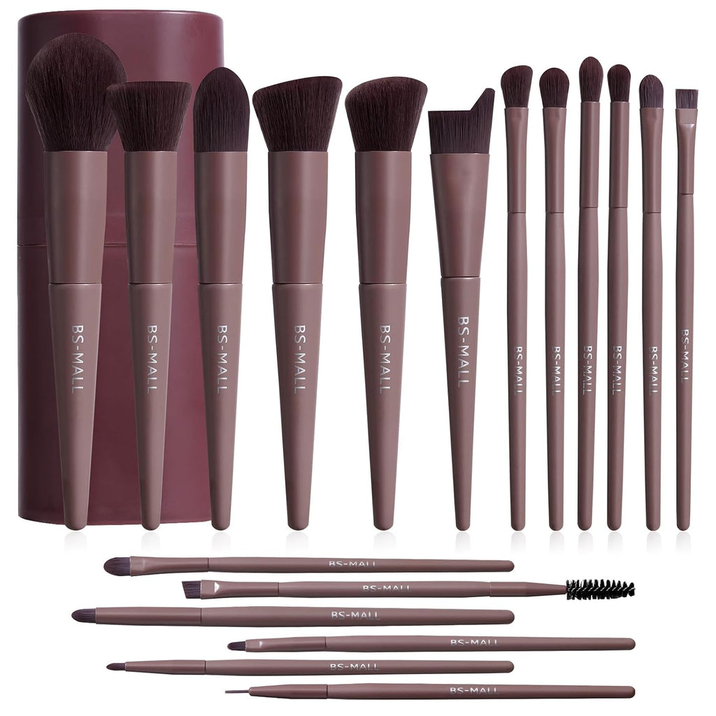 BS-MALL Makeup Brush Set 18 Pcs Premium Synthetic Foundation Powder Concealers Eye shadows Blush Makeup Brushes with black case (D-Brown)