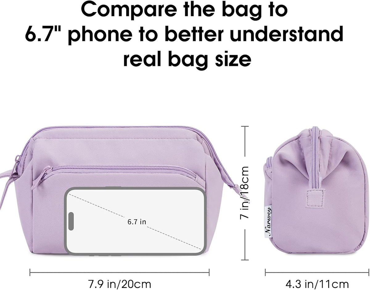 Narwey Travel Makeup Bag Toiletry Bag, Wide Open Cosmetic Bag for Women