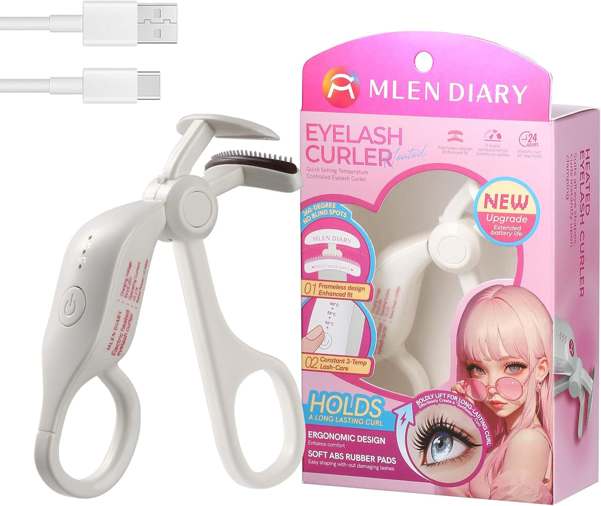 Heated Eyelash Curler, 5s Fast Heat Up & 24H Long-Lasting Curls, Electric Lash Curler with Intelligent Temp Control & Anti-Burn Silicone Pad, Type-C Rechargeable, Quick Natural Curling for All Lashes